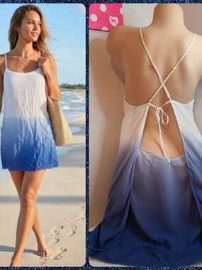 VTG Victoria's Secret Lightweight Ombré Open Back Swim Cover-up Dress Size M